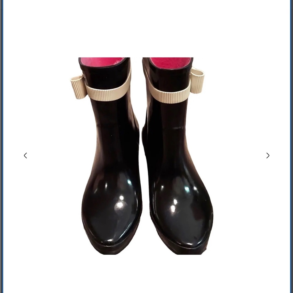 Kate Spade Black Paloma Ankle Rain Boots with Ivory Bow size 6